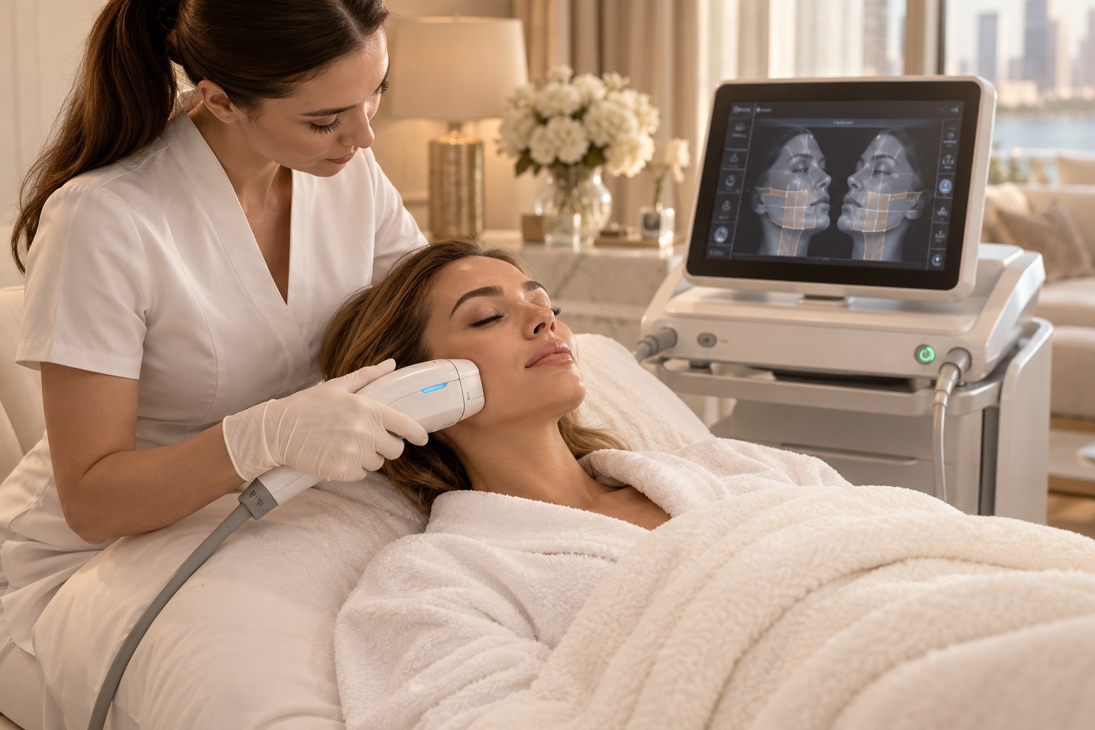 Ultherapy HIFU treatment being administered at home in Dubai