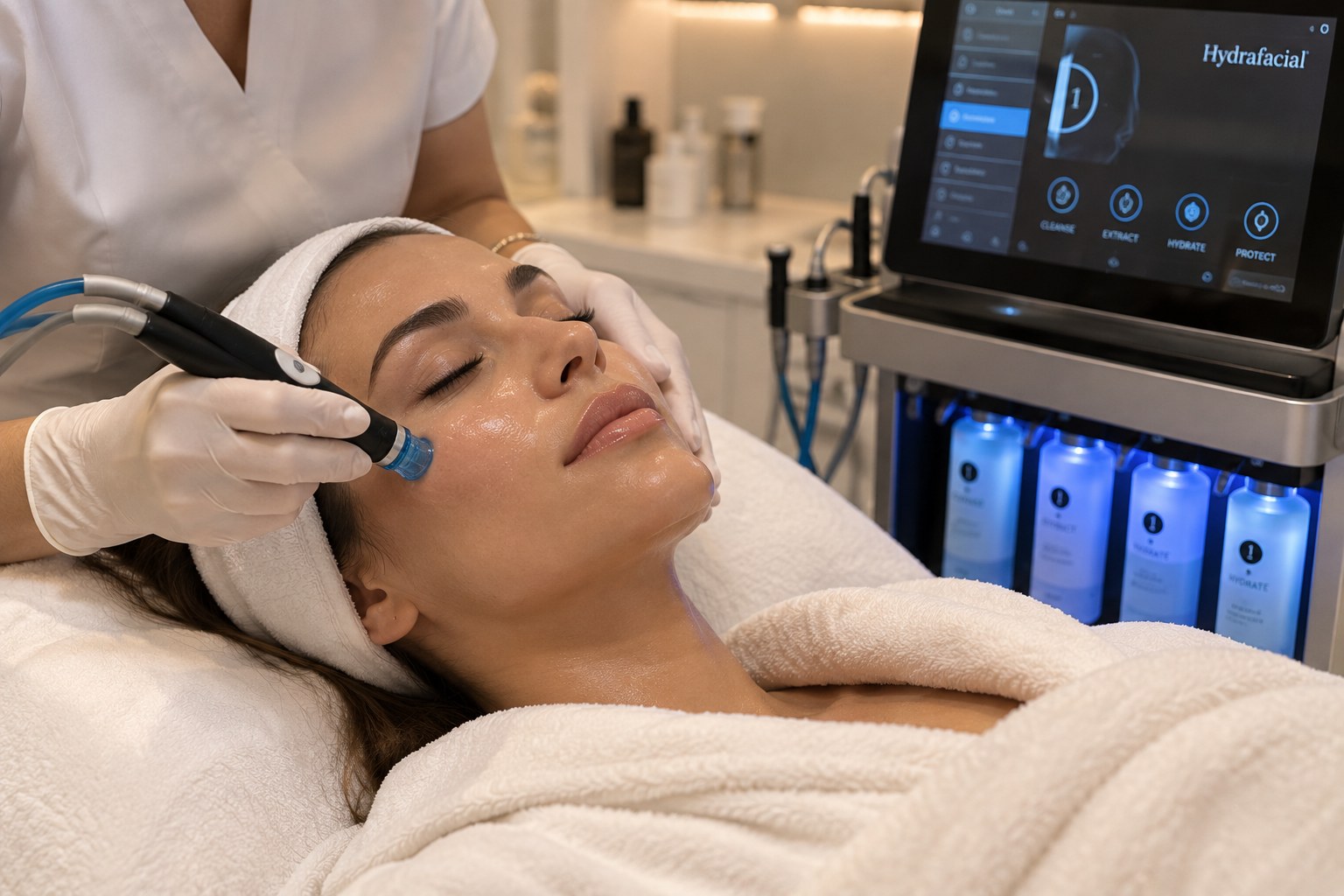 Hydrafacial treatment being administered at home in Dubai